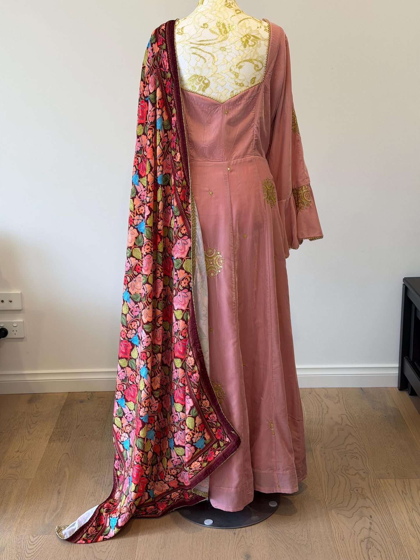 Dusty Pink Velvet Anarkali Suit size 48-50