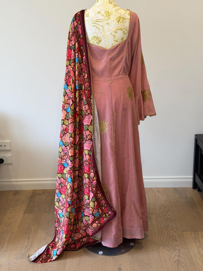 Dusty Pink Velvet Anarkali Suit size 48-50