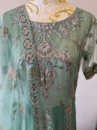Mint Green Embroidered Pakistani Anarkali Elegant Suit