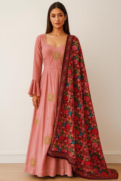 Dusty Pink Velvet Anarkali Suit size 48-50