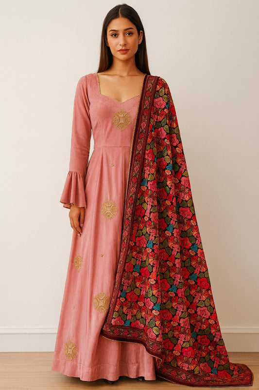 Dusty Pink Velvet Anarkali Suit size 48-50