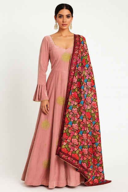 Dusty Pink Velvet Anarkali Suit size 48-50