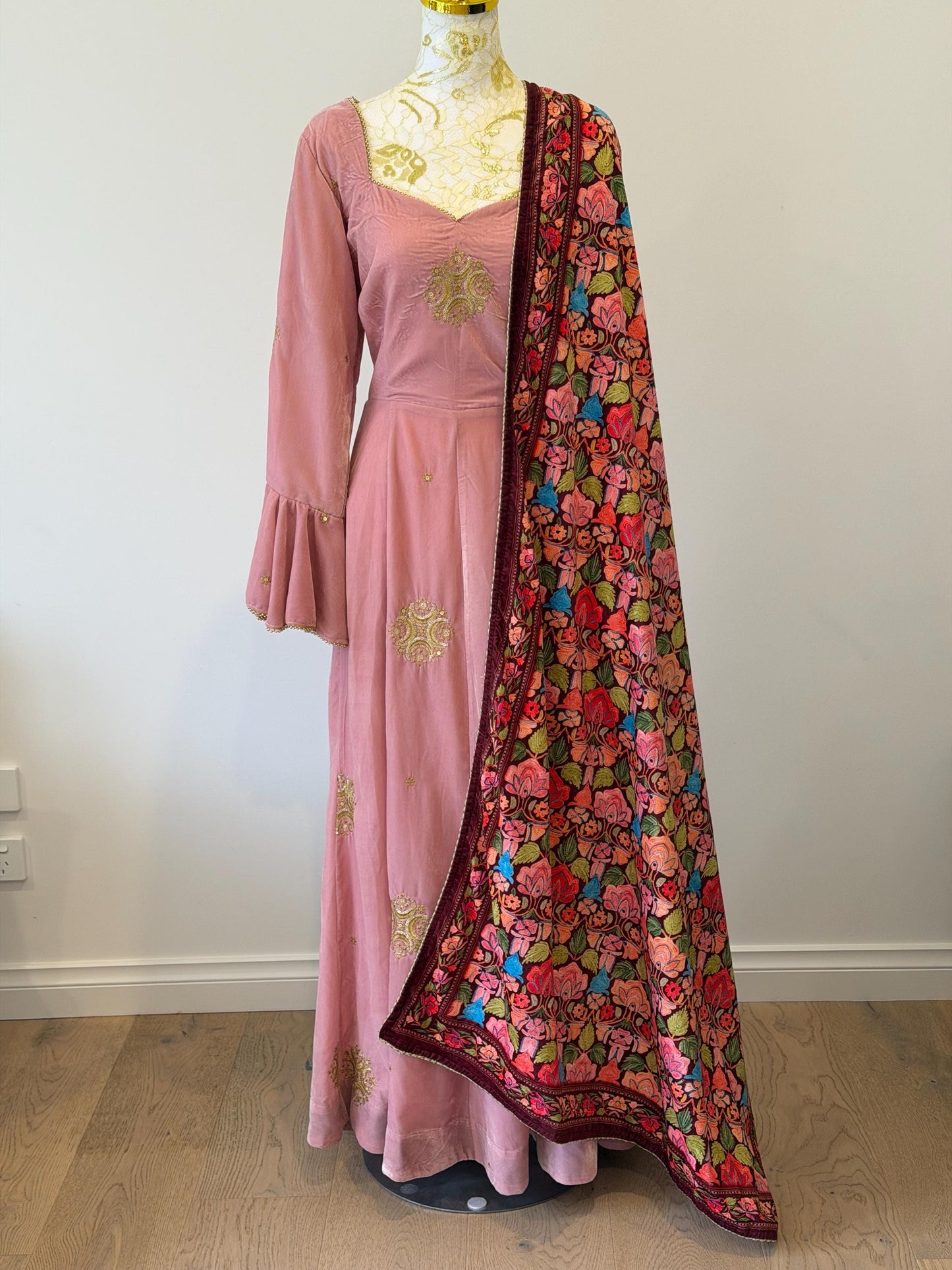 Dusty Pink Velvet Anarkali Suit size 48-50