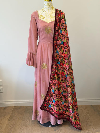 Dusty Pink Velvet Anarkali Suit size 48-50