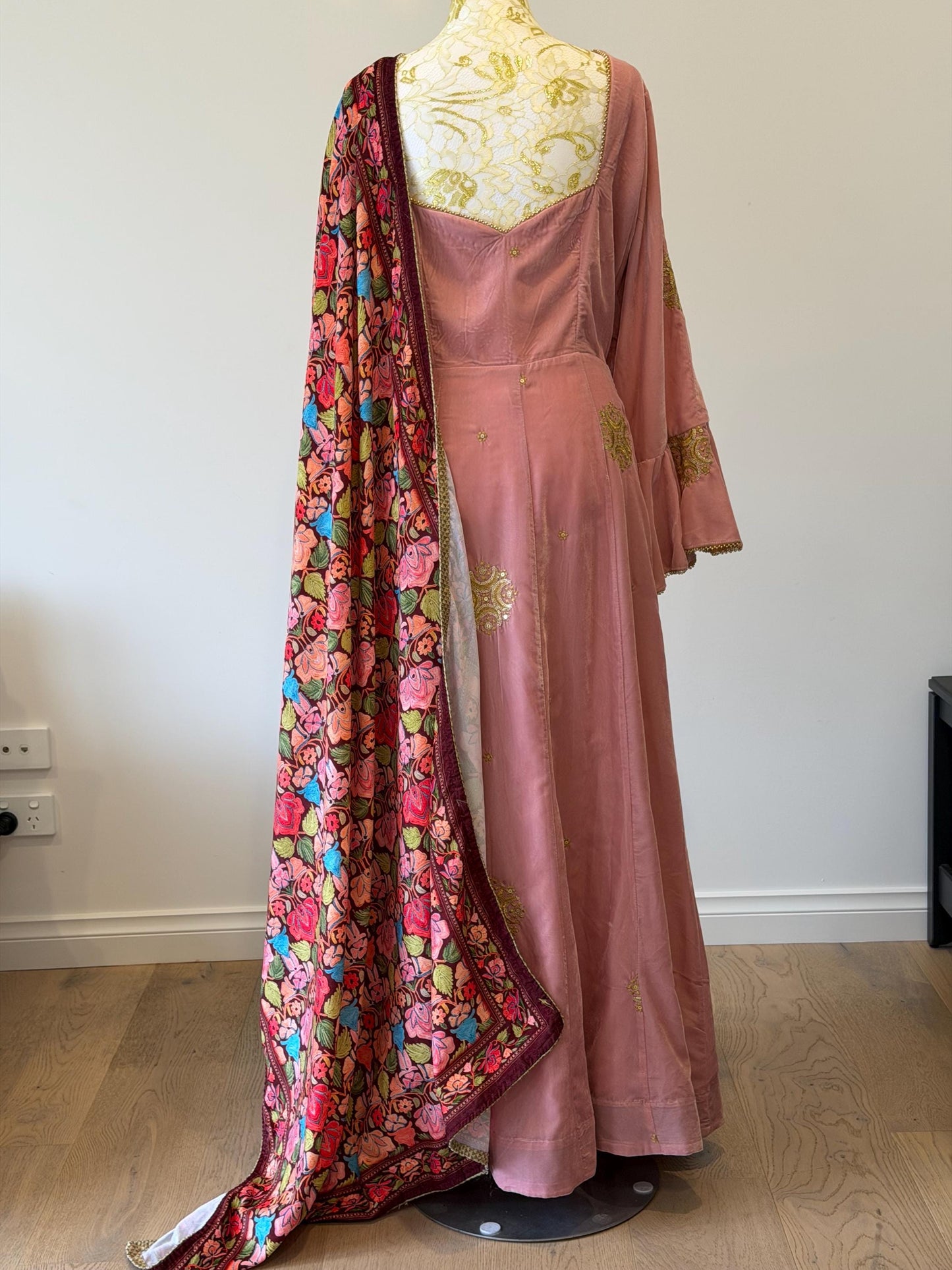 Dusty Pink Velvet Anarkali Suit size 48-50