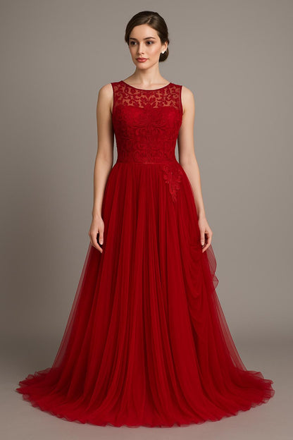 Red Embellished Evening Gown