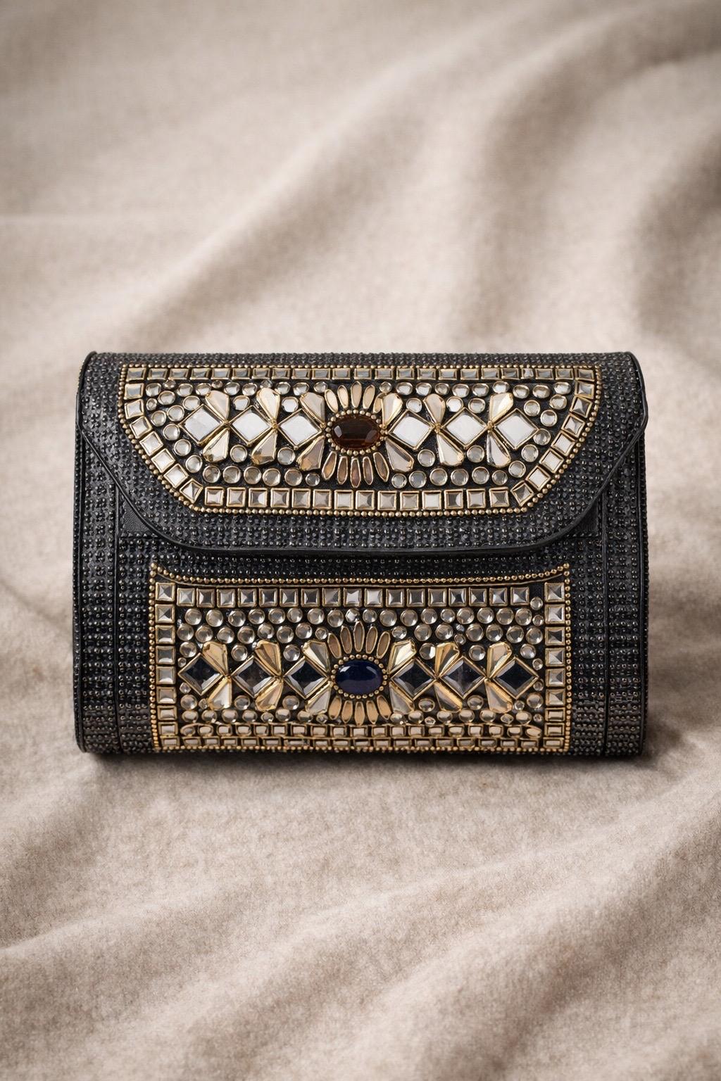 oxidised and studded metal sling bag