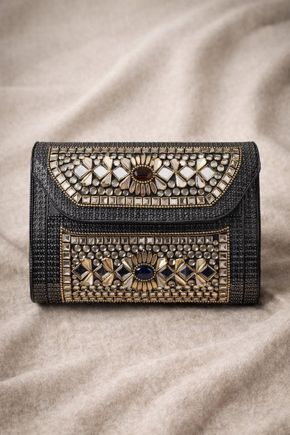 oxidised and studded metal sling bag