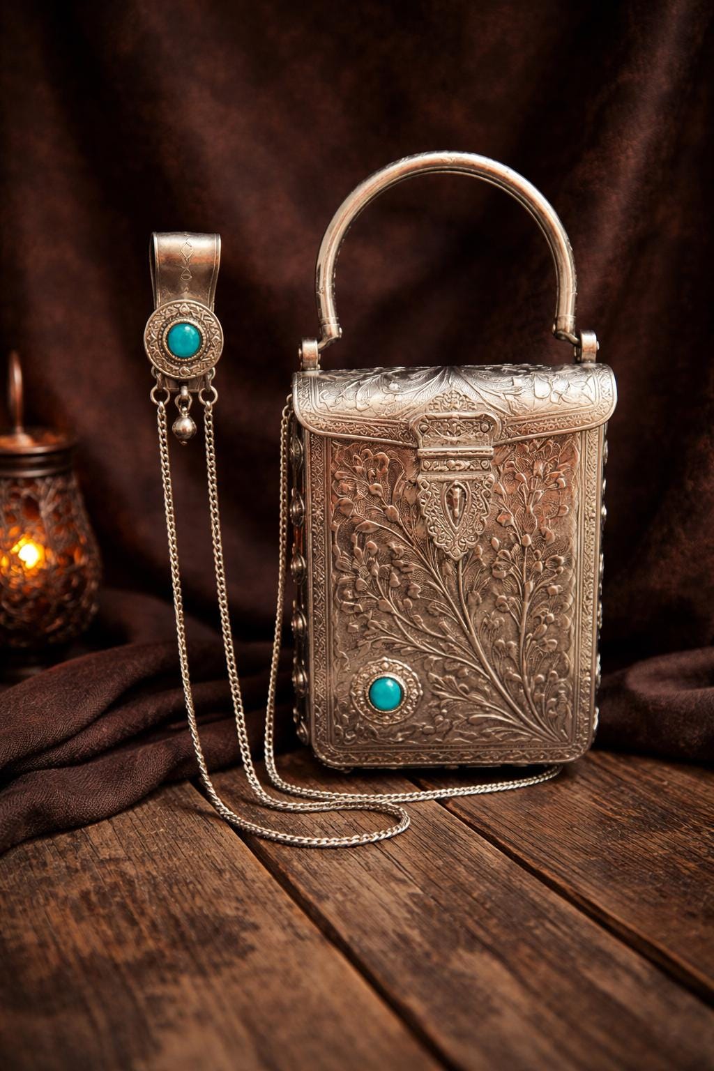 Vintage style Oxidised Silver Metal Clutch Sling