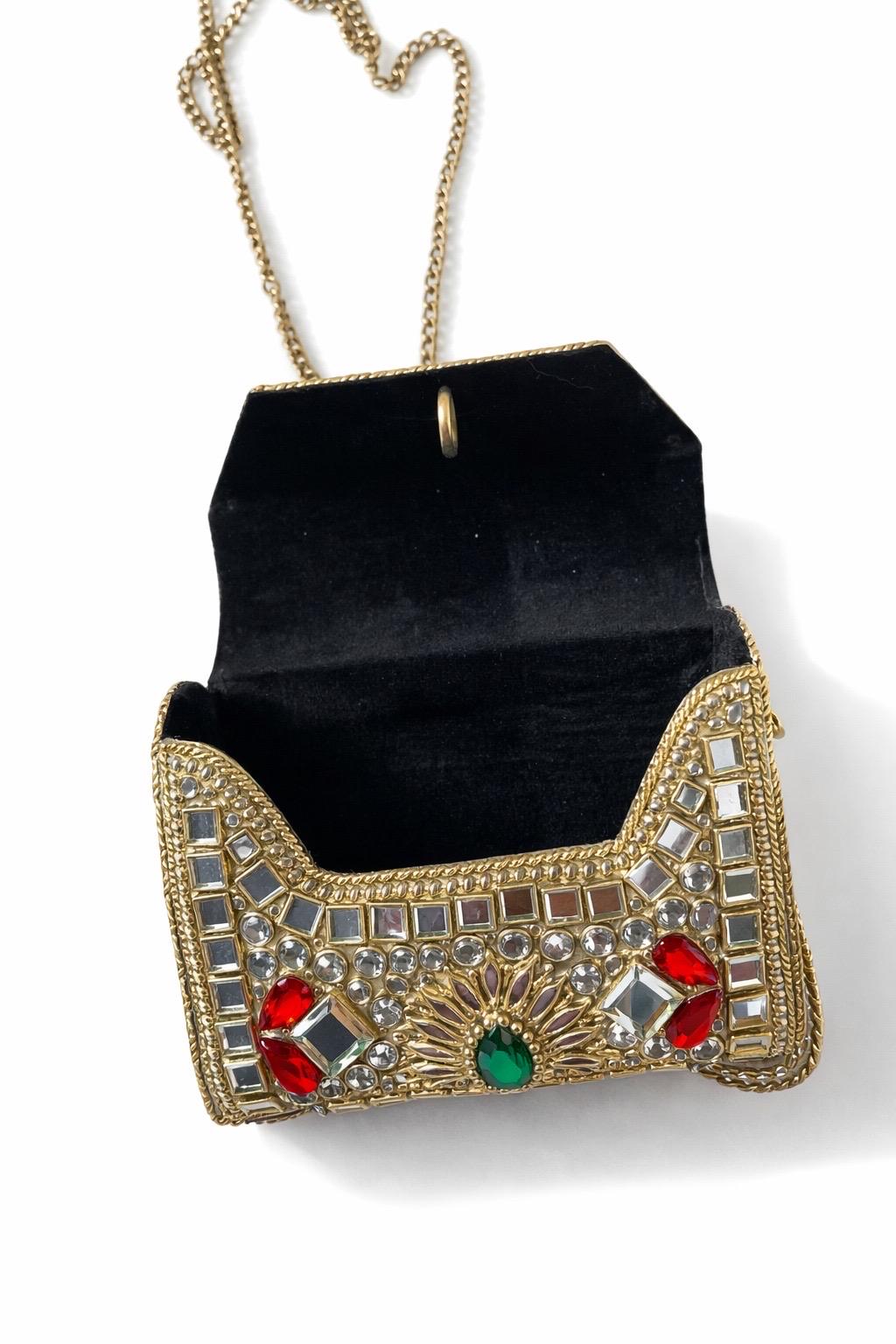 Handcrafted Mini Clutch | Gold Embellished Metal Sling Bag