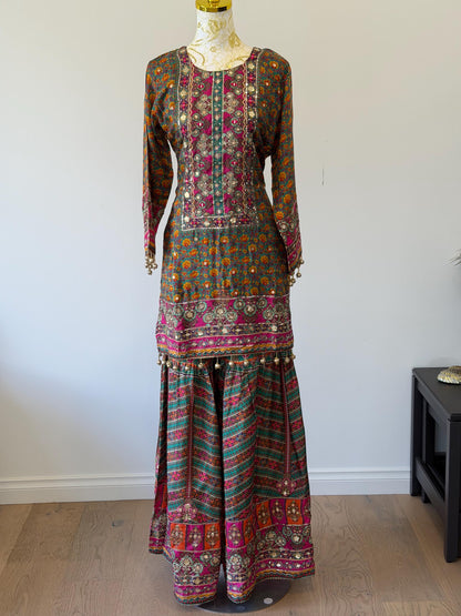 Printed Crepe Sharara Suit with Dupatta | Indian Party Wear | Size 42