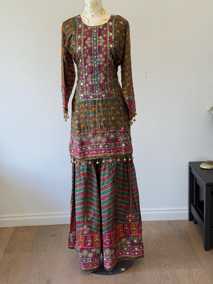 Printed Crepe Sharara Suit with Dupatta | Indian Party Wear | Size 42