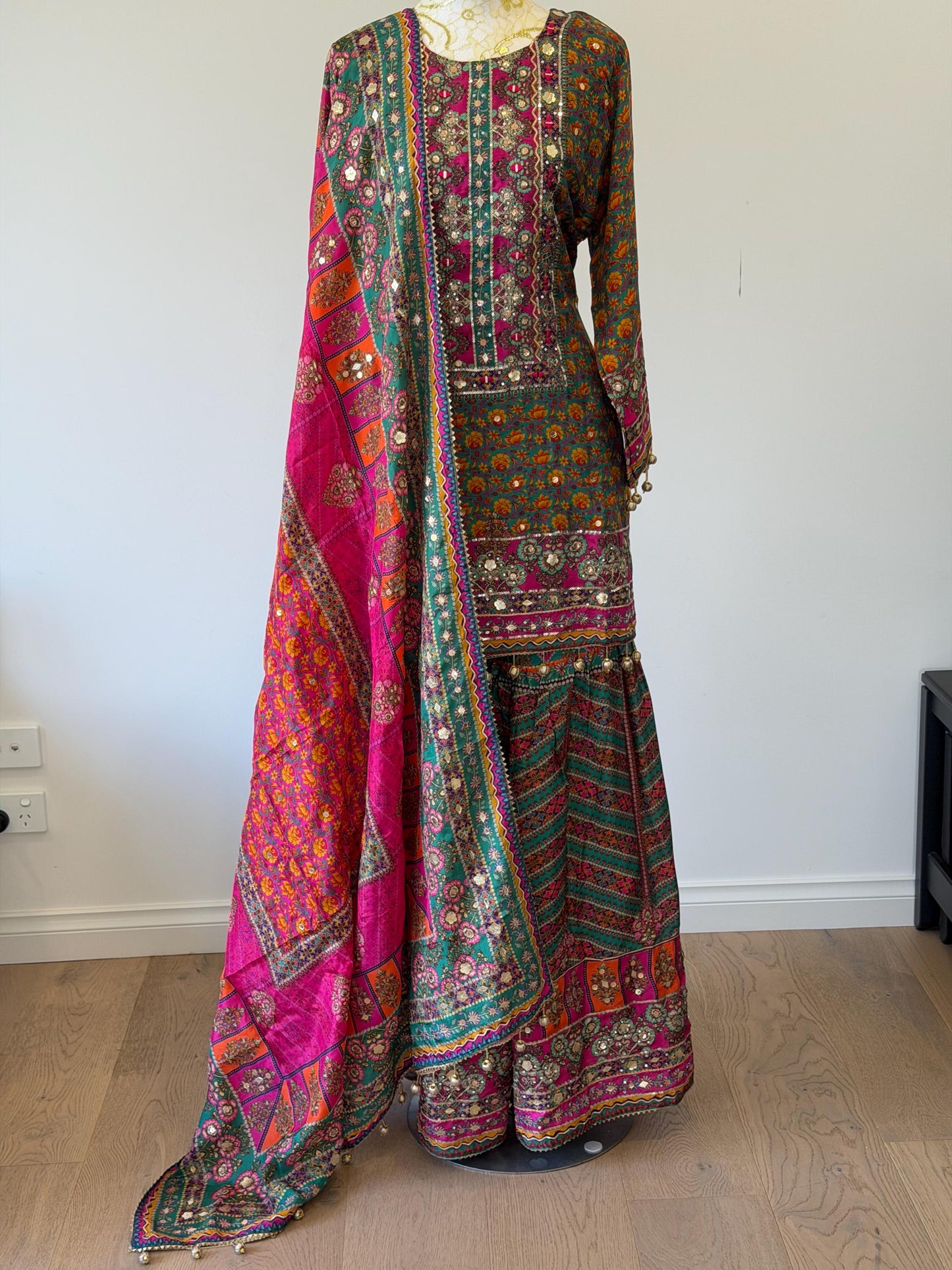Printed Crepe Sharara Suit with Dupatta | Indian Party Wear | Size 42