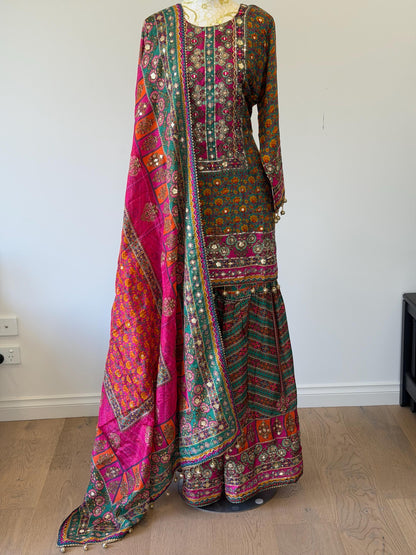 Printed Crepe Sharara Suit with Dupatta | Indian Party Wear | Size 42