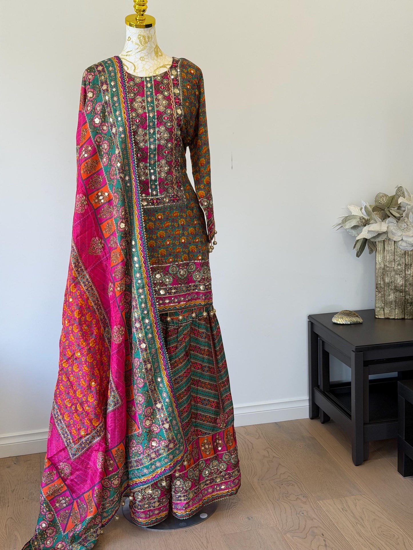 Printed Crepe Sharara Suit with Dupatta | Indian Party Wear | Size 42