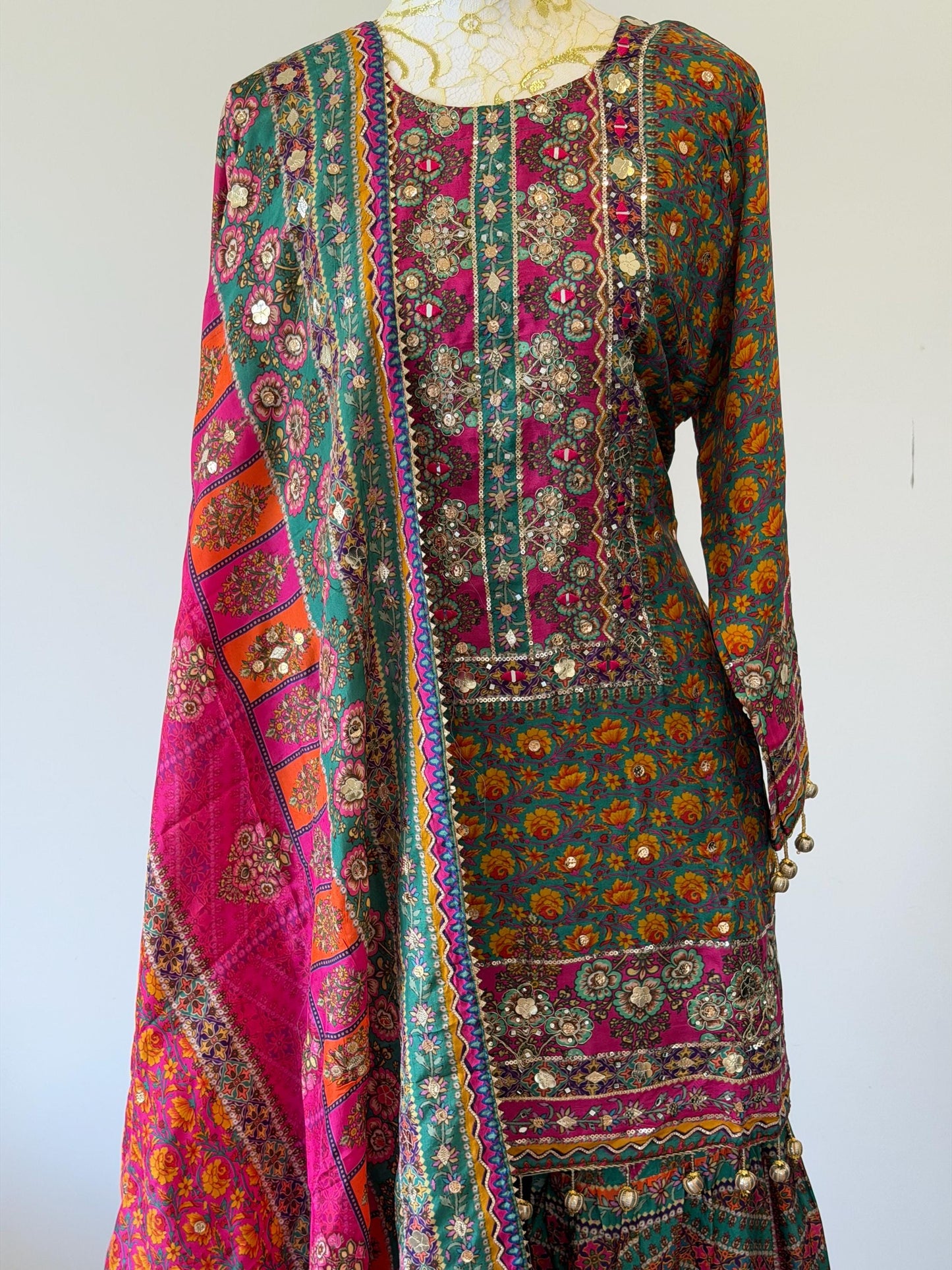 Printed Crepe Sharara Suit with Dupatta | Indian Party Wear | Size 42