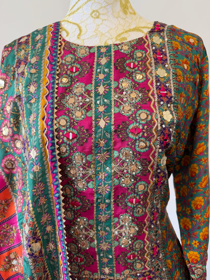 Printed Crepe Sharara Suit with Dupatta | Indian Party Wear | Size 42