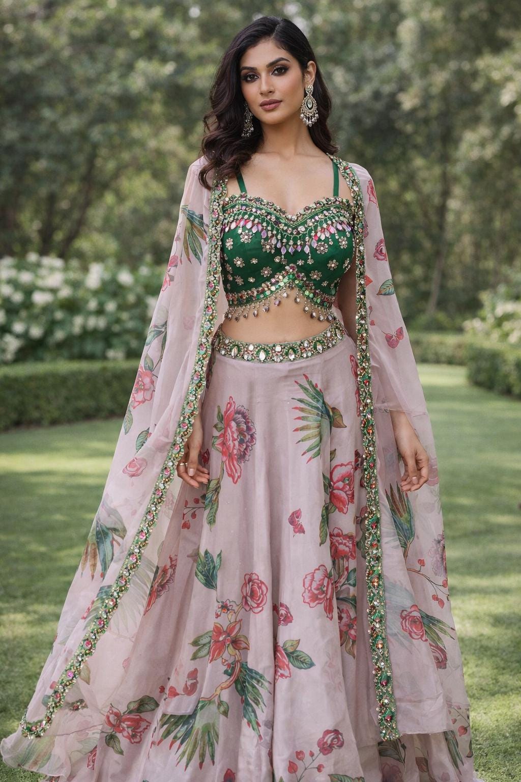 Organza Floral Lehenga