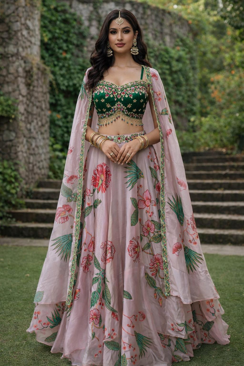 Organza Floral Lehenga