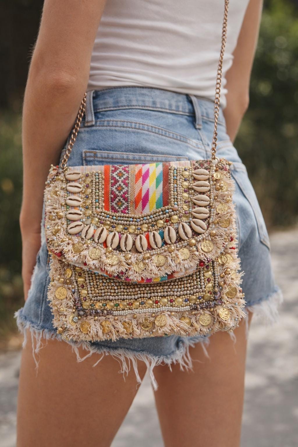 Handmade Boho Sling Bag | Shell & Beaded Crossbody 1
