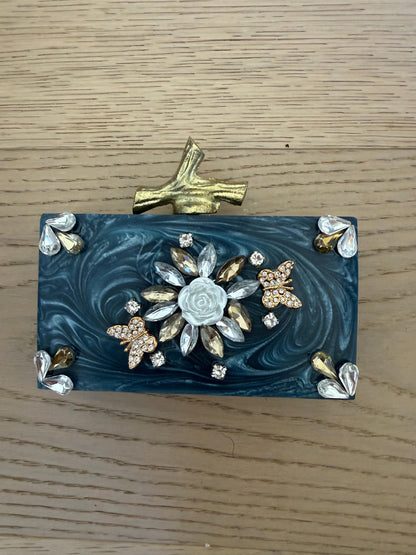 Blue Marble Resin Clutch with Gold Chain