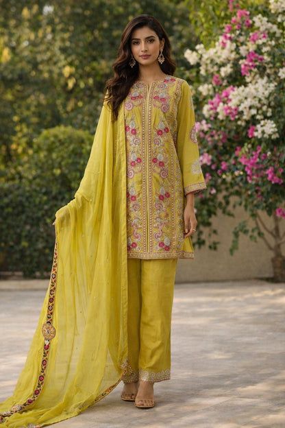 Olive Green Embroidered Salwar Suit Set