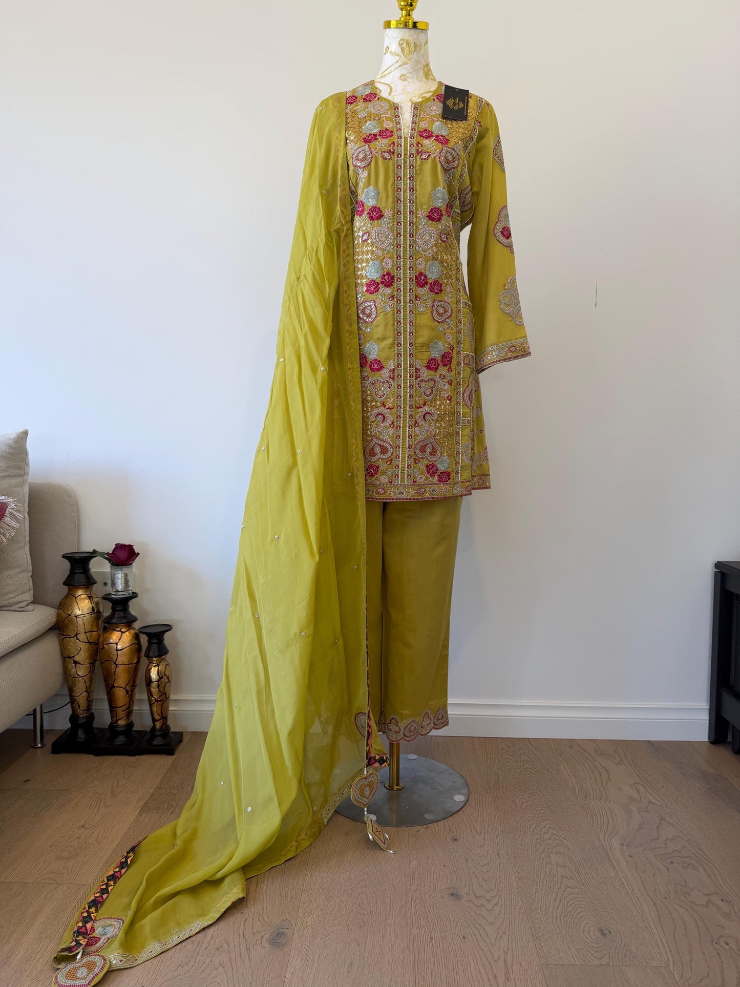 Olive Green Embroidered Salwar Suit Set