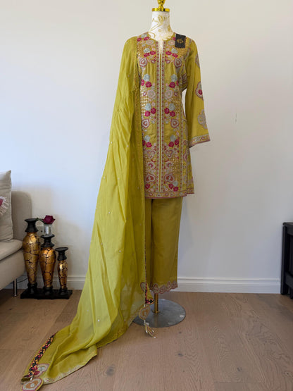 Olive Green Embroidered Salwar Suit Set