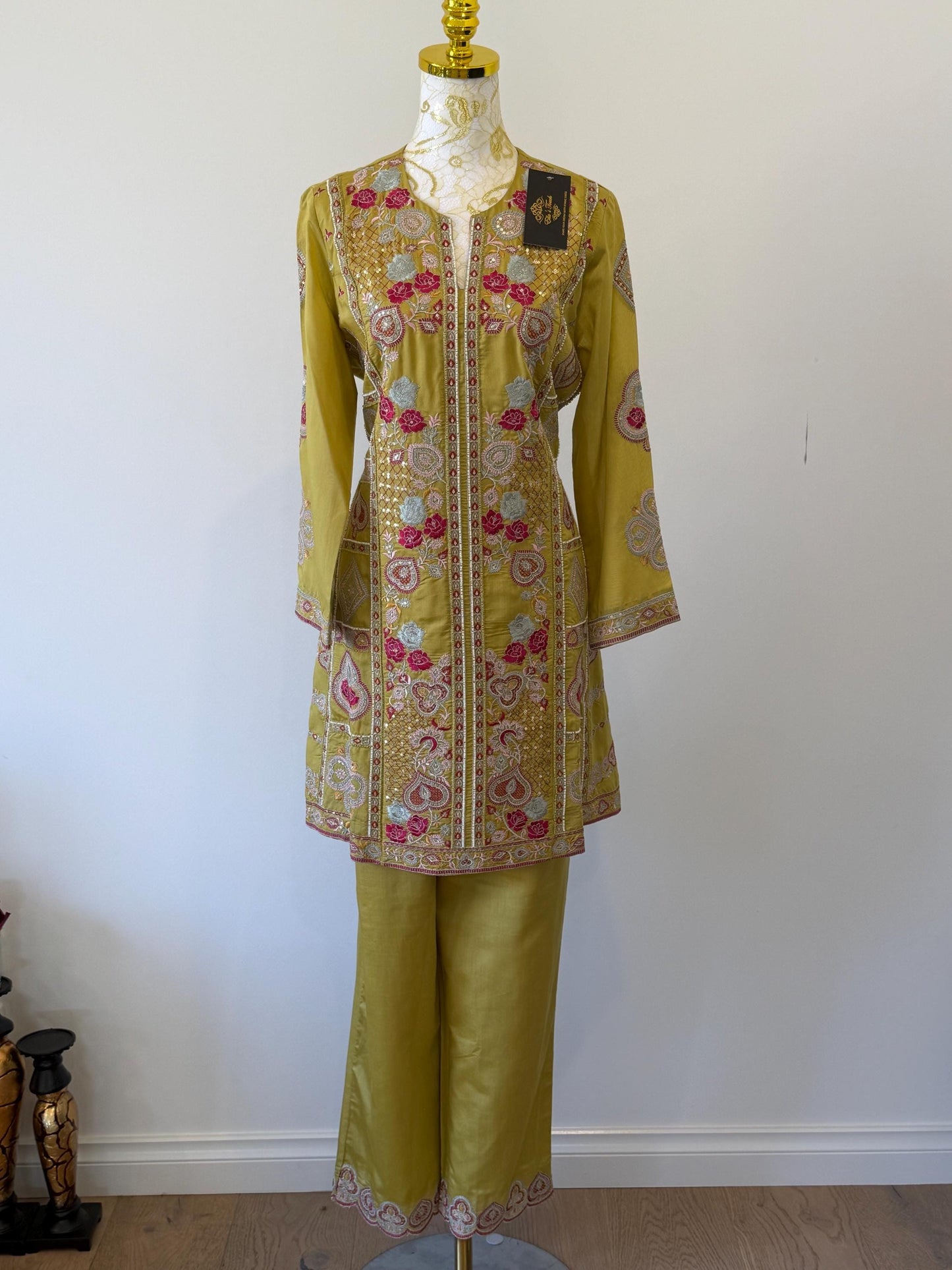 Olive Green Embroidered Salwar Suit Set