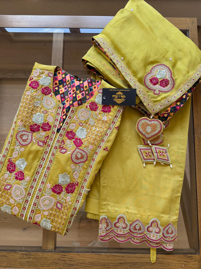 Olive Green Embroidered Salwar Suit Set