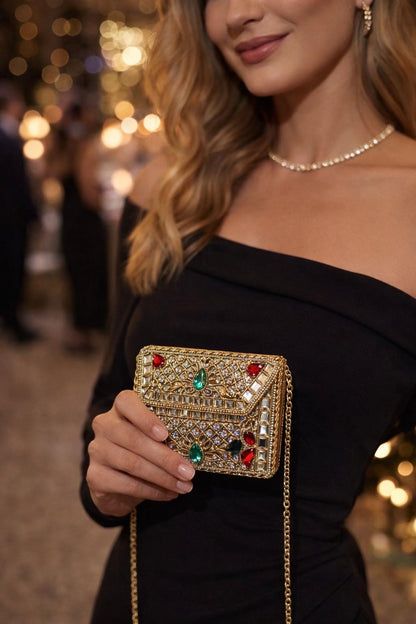 Handcrafted Mini Clutch | Gold Embellished Metal Sling Bag