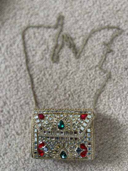 Handcrafted Mini Clutch | Gold Embellished Metal Sling Bag