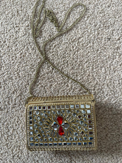 Handcrafted Mini Clutch | Gold Embellished Metal Sling Bag
