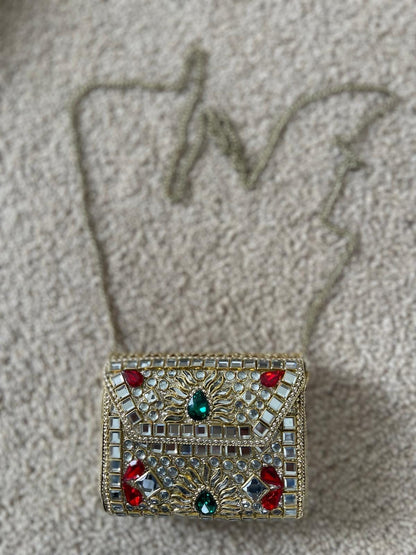Handcrafted Mini Clutch | Gold Embellished Metal Sling Bag