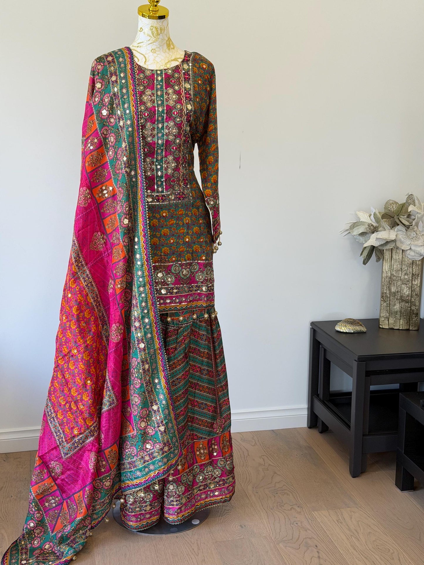Printed Crepe Sharara Suit with Dupatta | Indian Party Wear | Size 42