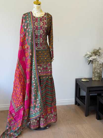 Printed Crepe Sharara Suit with Dupatta | Indian Party Wear | Size 42