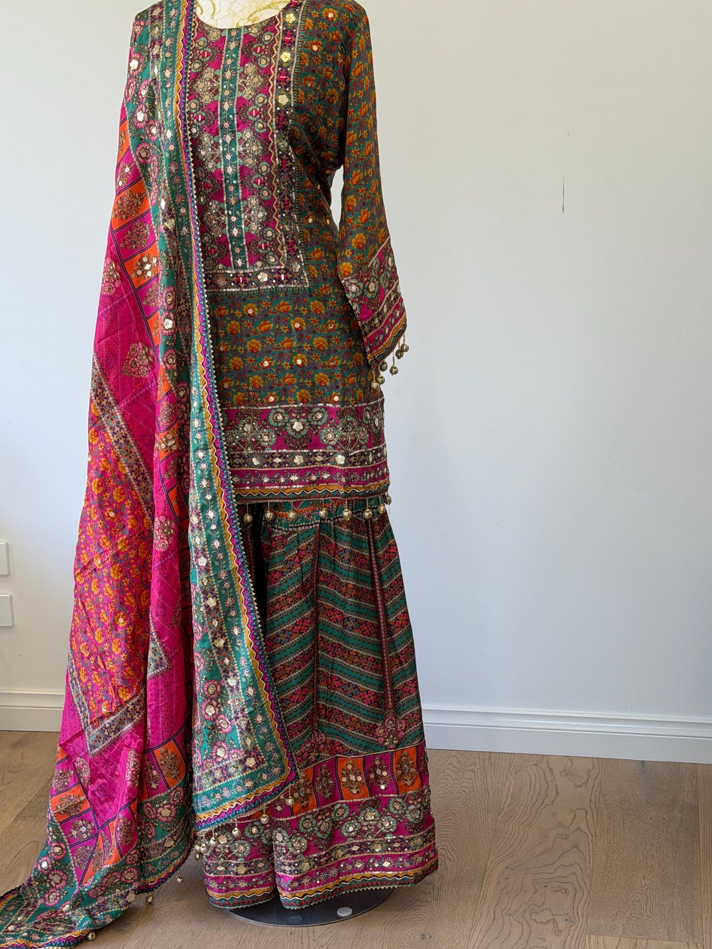 Printed Crepe Sharara Suit with Dupatta | Indian Party Wear | Size 42