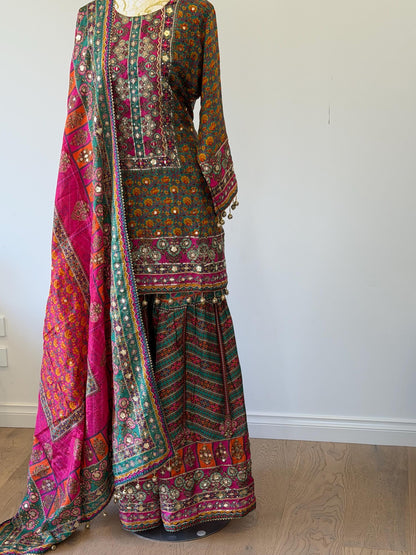Printed Crepe Sharara Suit with Dupatta | Indian Party Wear | Size 42