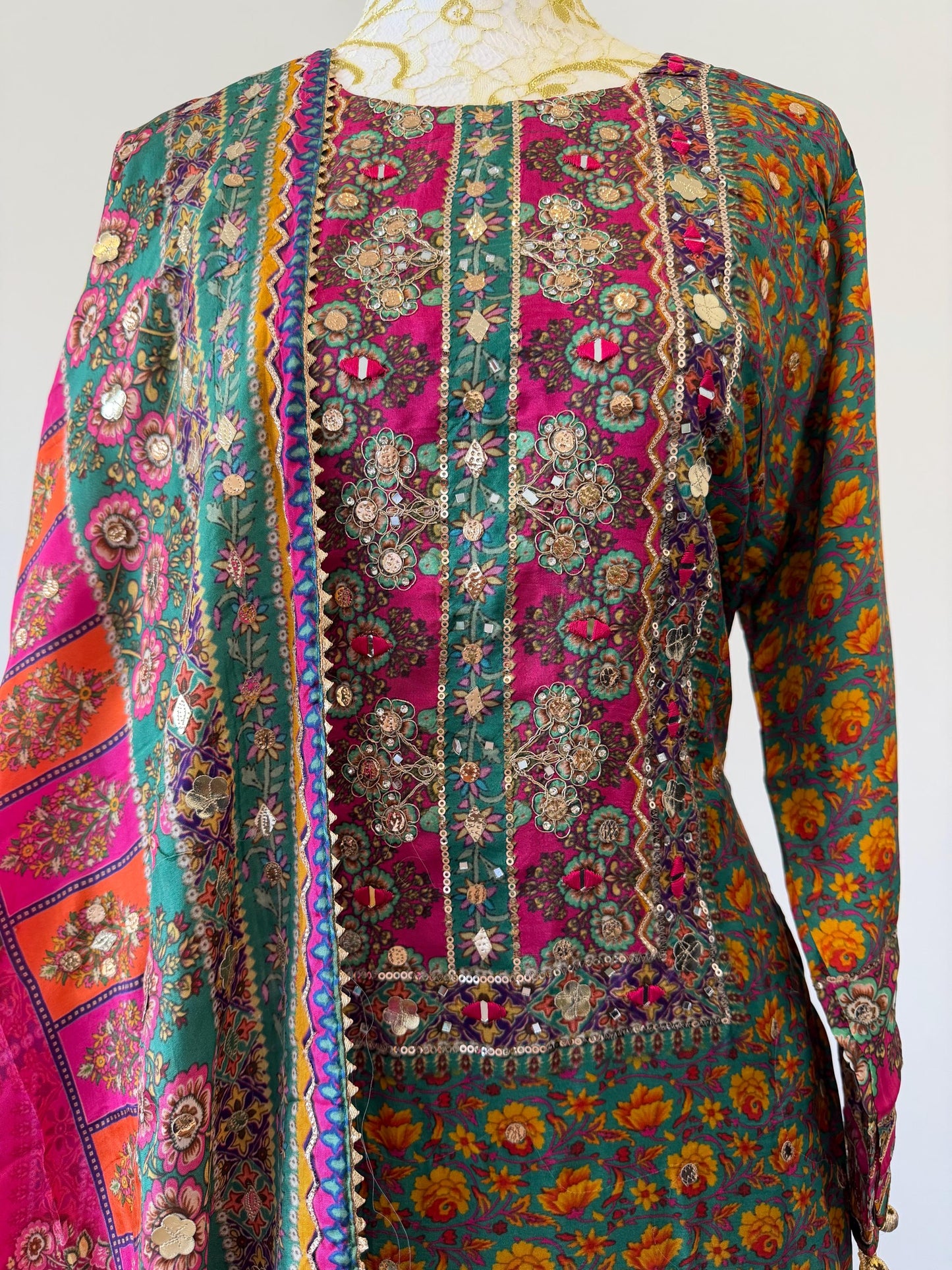 Printed Crepe Sharara Suit with Dupatta | Indian Party Wear | Size 42