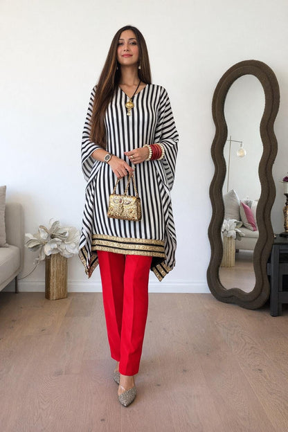 Striped Kaftan Kurti with Red Pants