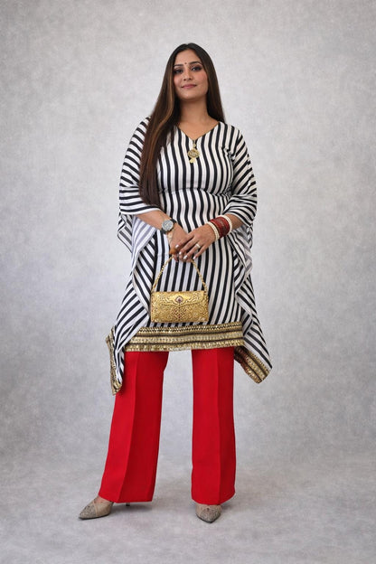 Striped Kaftan Kurti with Red Pants