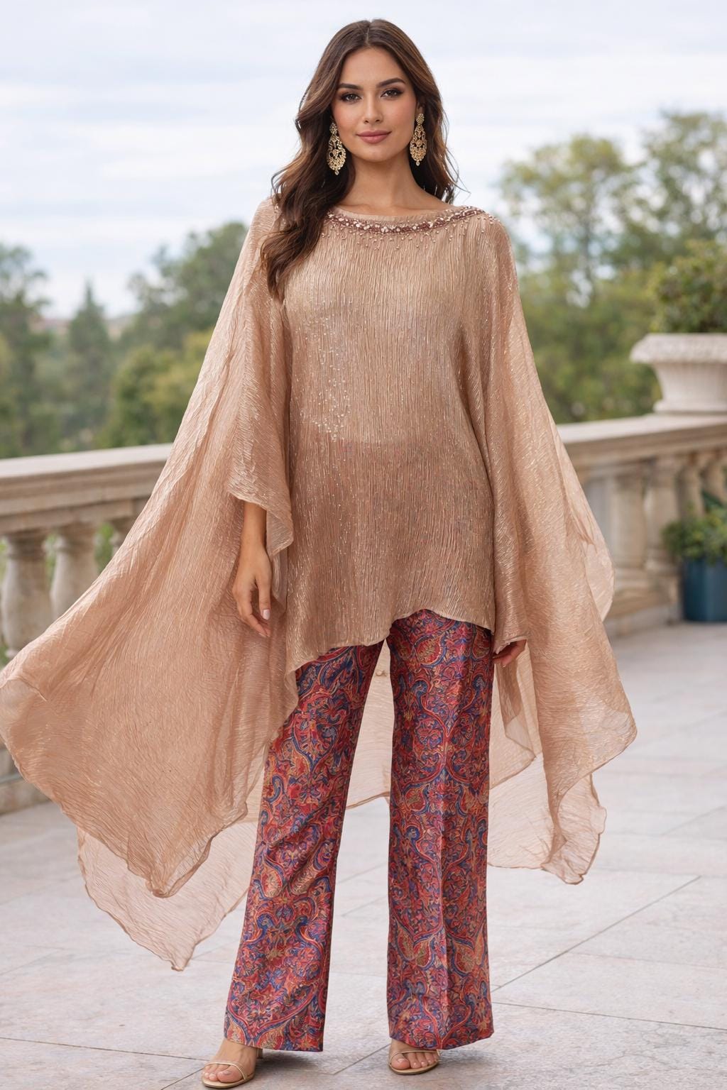 Champagne Gold Pleated  Kaftan brocade pants