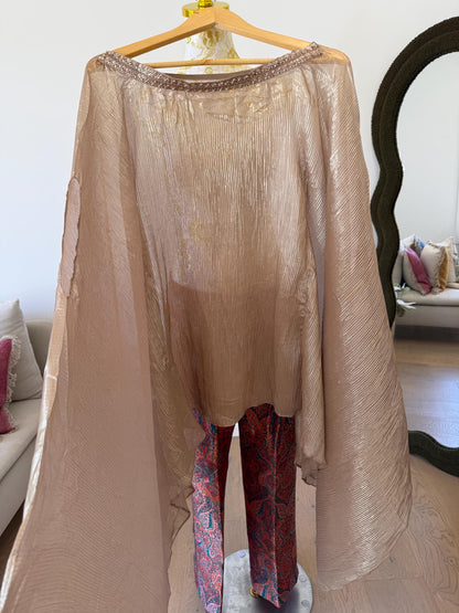 Champagne Gold Pleated  Kaftan brocade pants