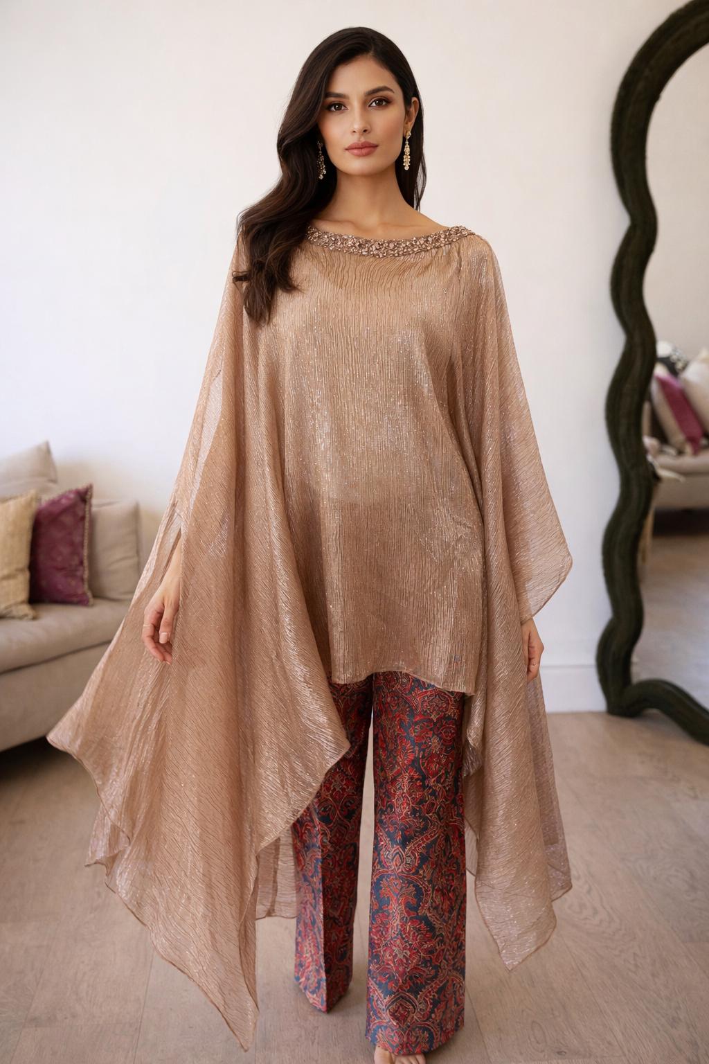 Champagne Gold Pleated  Kaftan brocade pants