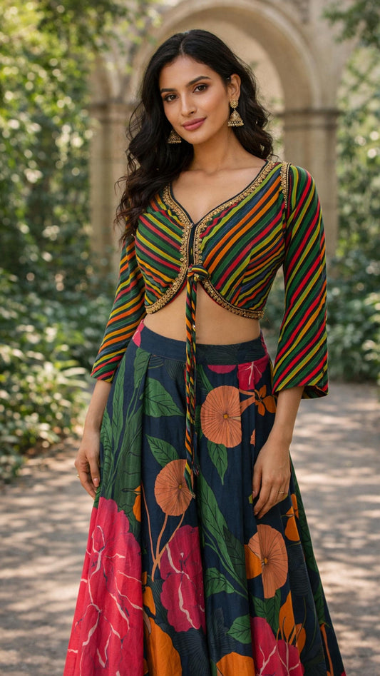 Indo Western Floral Crepe printed Set