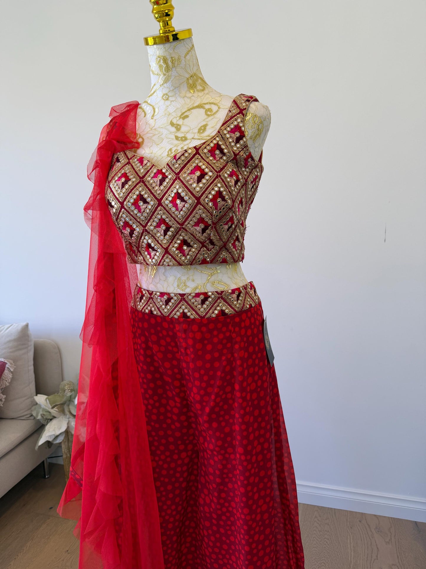 Red & Gold Embroidered pants Set