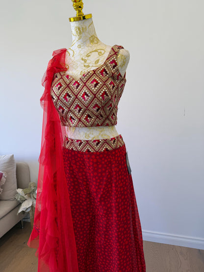Red & Gold Embroidered pants Set