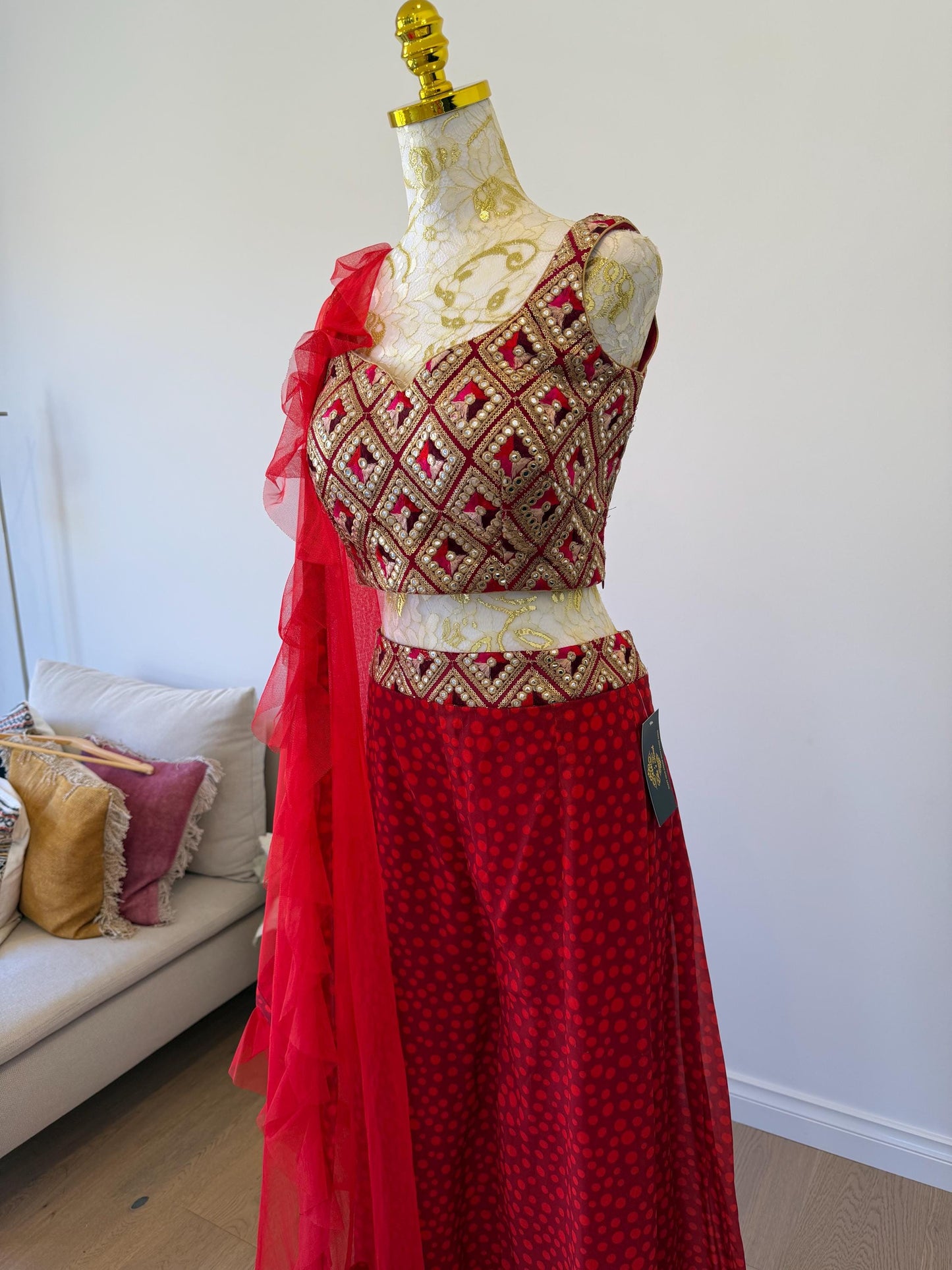 Red & Gold Embroidered pants Set