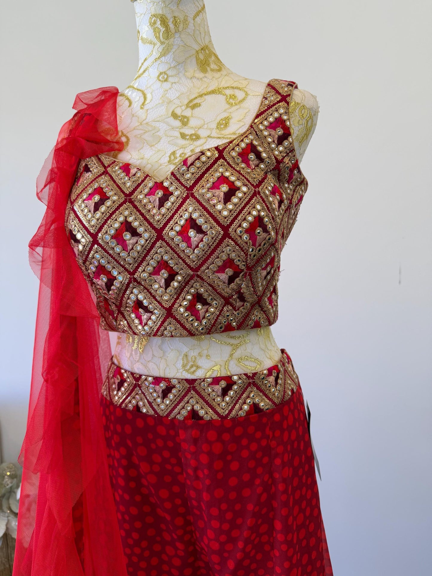 Red & Gold Embroidered pants Set