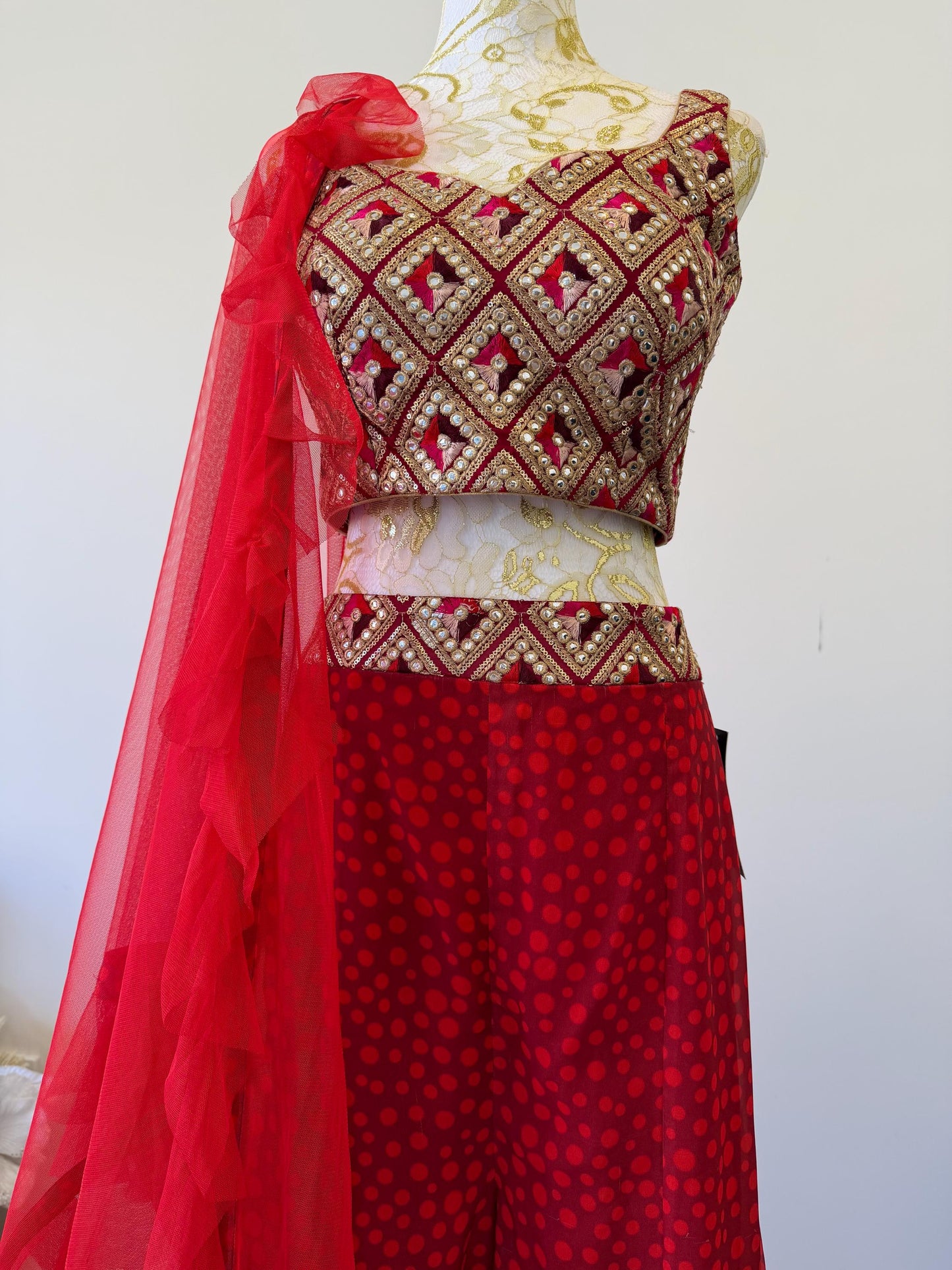 Red & Gold Embroidered pants Set